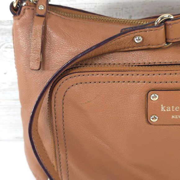 KATE SPADE NEW YORK TAN BROWN PEBBLED LEATHER SMALL CROSSBODY BAG ZIPPER ❗AS-IS❗ - Picture 4 of 16